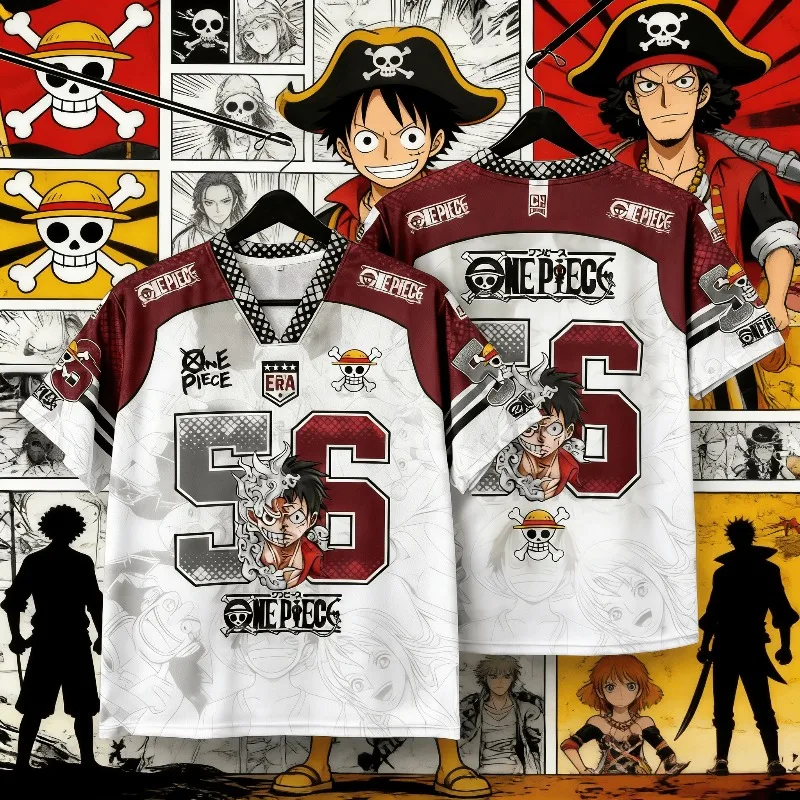2026 Neues Bandai Japanisches Anime One Piece Luffy Gear 5 V-Ausschnitt Trikot 2026 Weißes Streetwear-Shirt Image