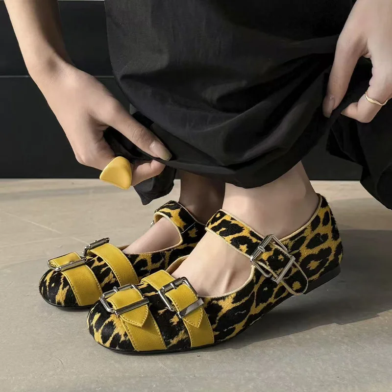 Leoparden-Damen-Mary-Jane-Schuhe, flache Designer-Schuhe, modische Schnallenschuhe, Sommer 2026, Lolita-Kleiderloafer, modische Damenschuhe