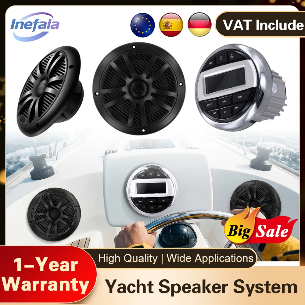 Inefala 6,5 Zoll Marine-Lautsprecherset 200W Wasserdichter Bluetooth MP3 Audio-Radio-Bootslautsprecher für Wohnmobile, Yachten, Golfcarts, ATVs, UTVs, Schiffe Image