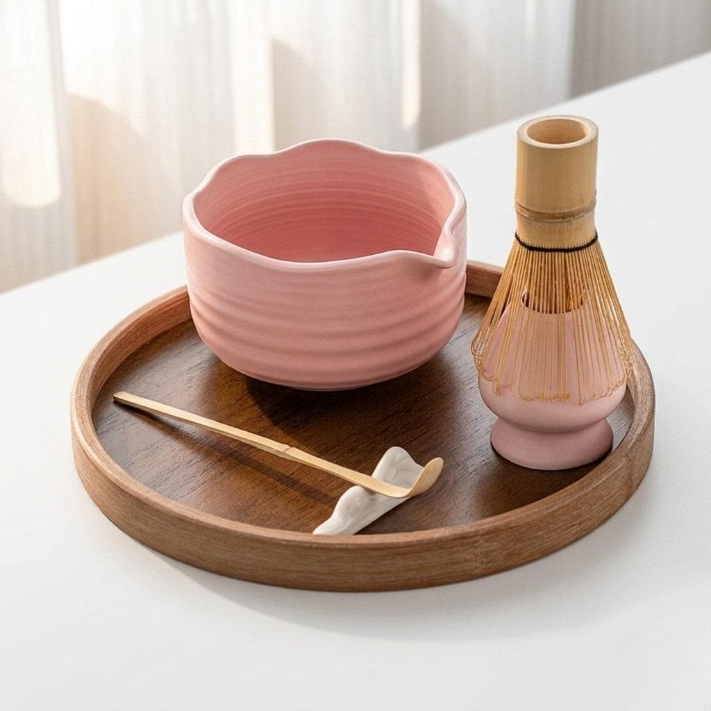 Set da tè Matcha in ceramica rosa fatto a mano, set per la cerimonia del tè, set da tè Matcha in ceramica fatto a mano, Chawan in ceramica, set da tè