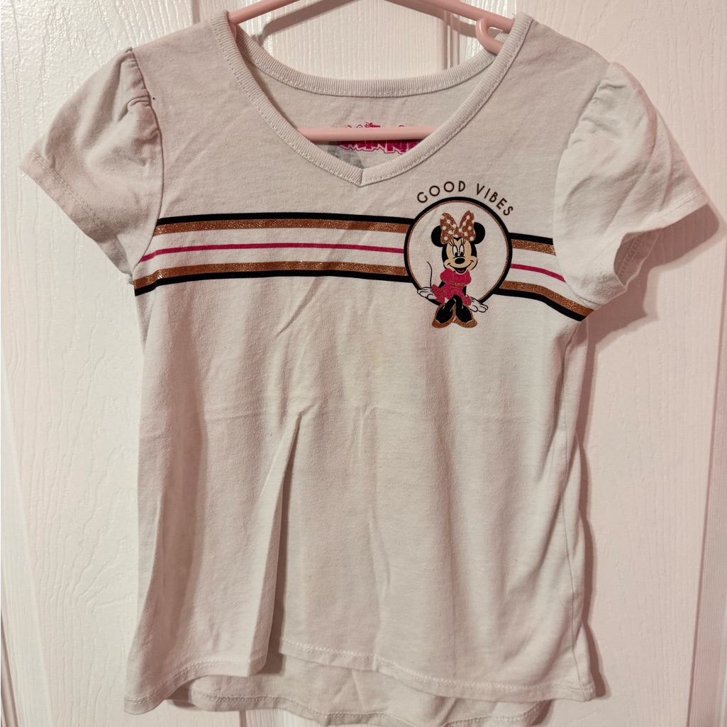 Disney Shirts & Tops | Disney Minnie Mouse 'Good Vibes' White Kids T-Shirt Size 6 | Color: Red/White | Size: 6