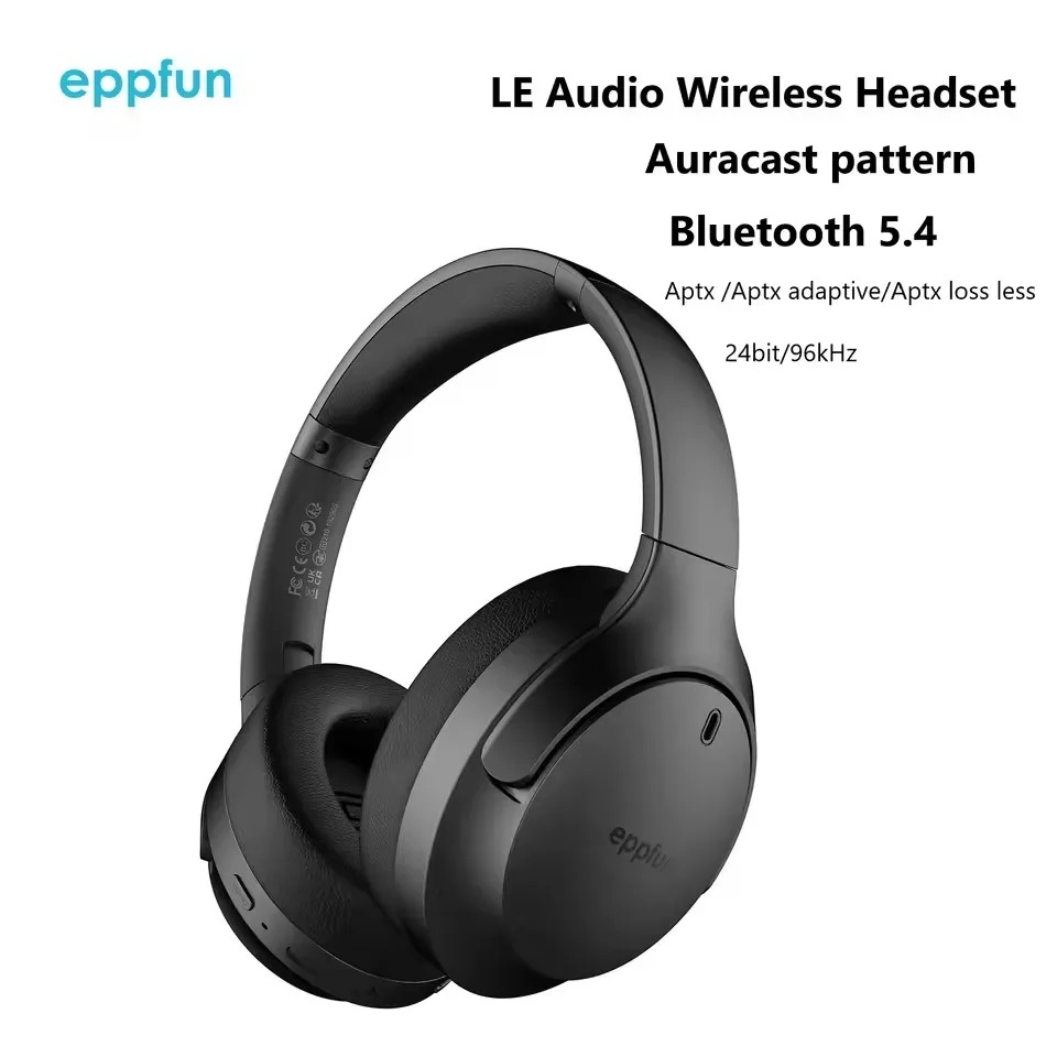 Casque audio Eppfun LE Audio Auracast Bluetooth 5.4, casque supra-auriculaire avec micro, codec audio Aptx sans perte/AD/HD à faible latence pour TV