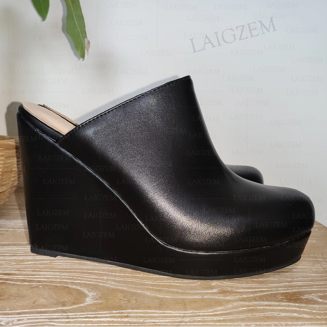 BERZIMER Frauen Pumpen Plattform Keile Runde Kappe Maultiere 12 CM High Heels Sandalen Höhe Zunehmende Damen Schuhe Frau Größe 41 43 48