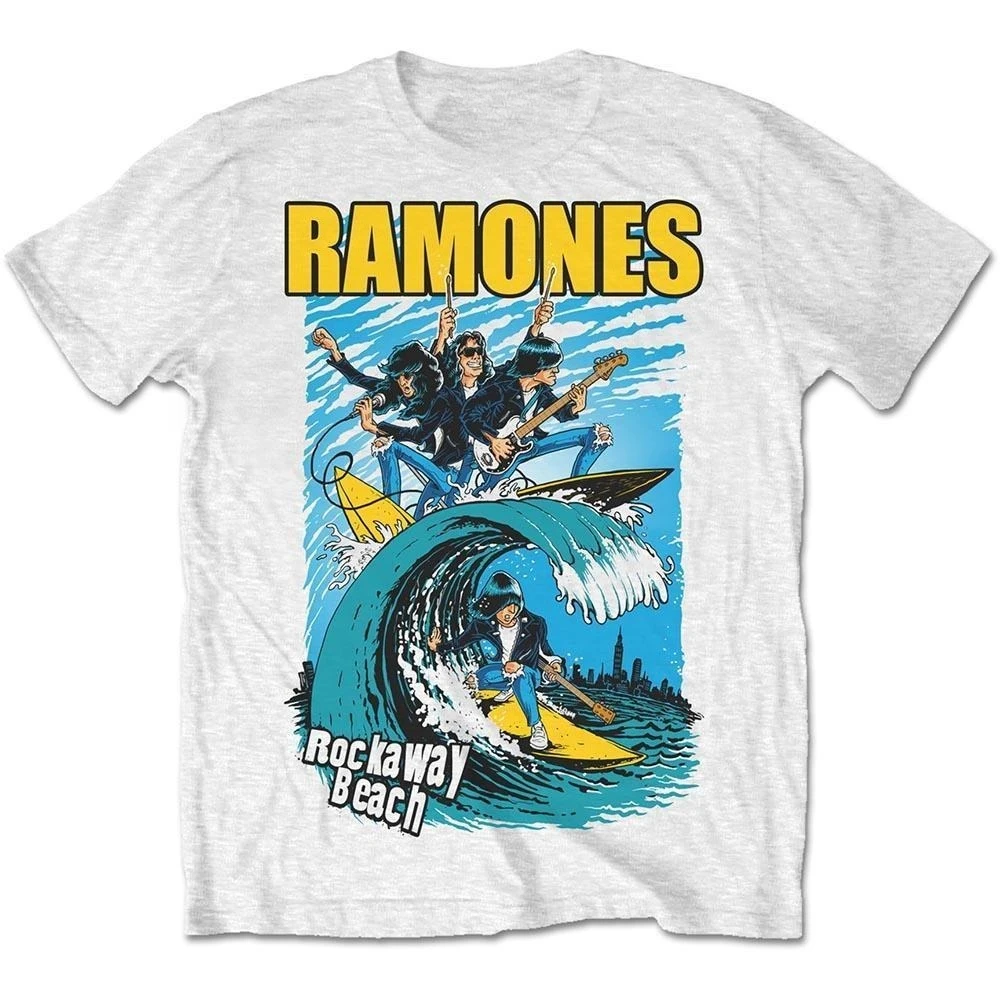 Ramones Rockaway Beach Surf Print Baumwoll-T-Shirt Beach Punk Rock Streetwear Unisex Rundhals-Kurzarm-T-Shirt für Punk-Fans
