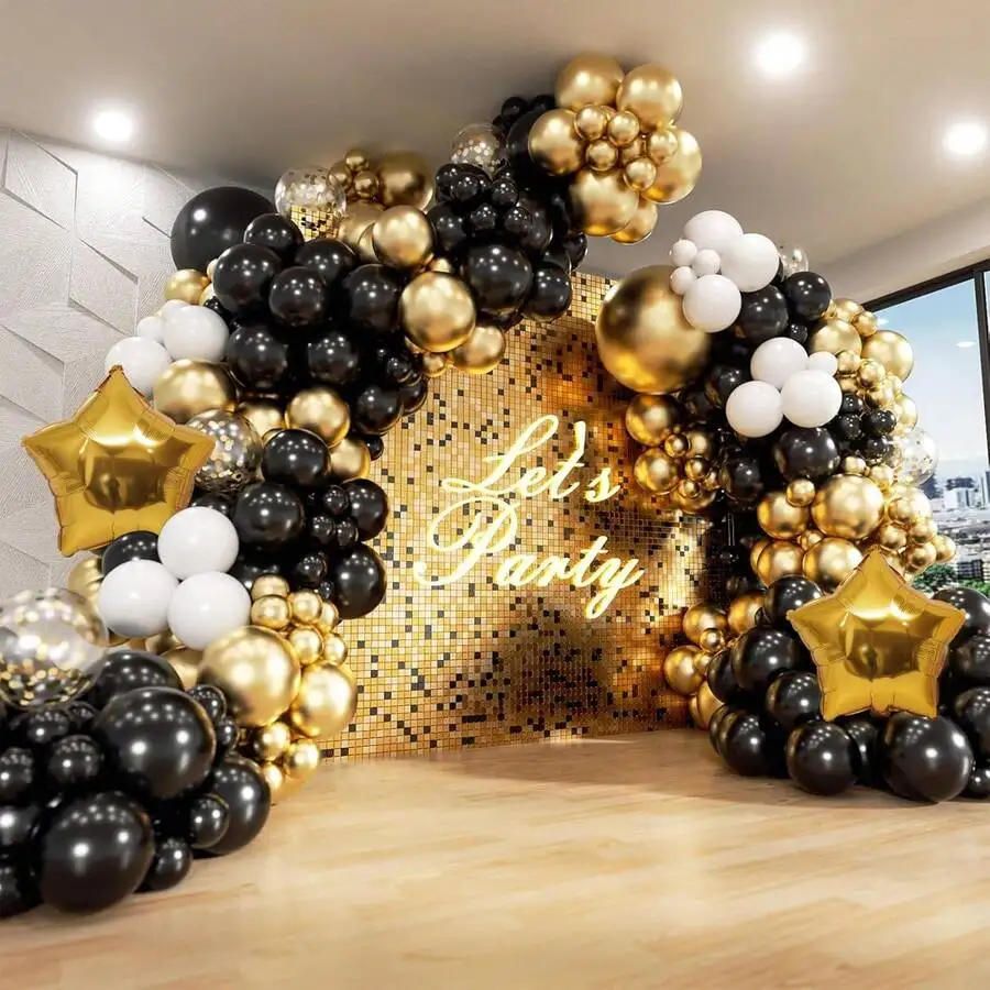 132/172 Stück, 5/10/12/18 Zoll große schwarz-weiße Metallic-Gold-Sternfolienballons, geeignet für Hochzeitssaison, Geburtstage, Pop-Partys