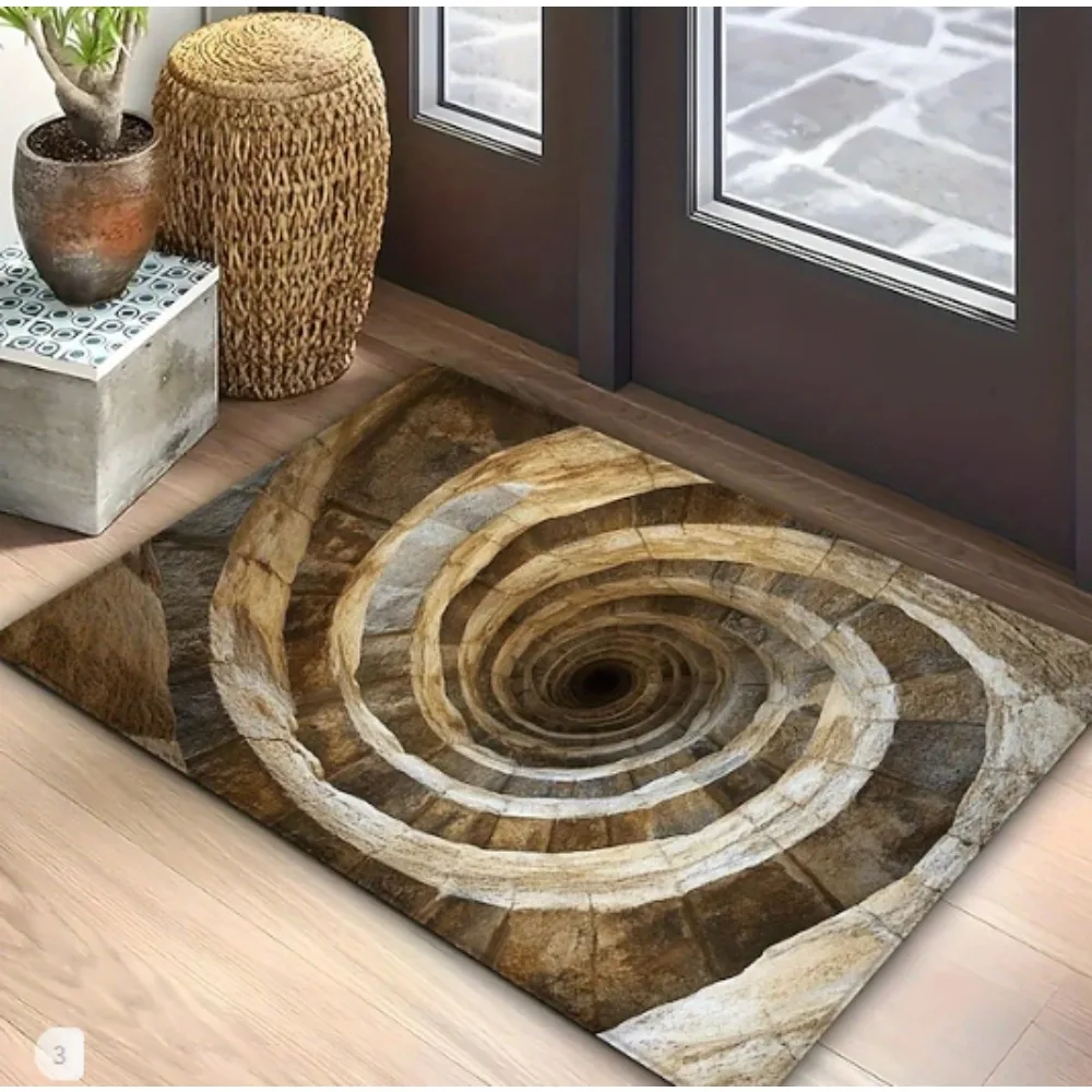 Spiralförmiger Kieselstein-Teppich, Heimdekoration, langer Flur, Wohnzimmer, Schlafzimmer, Bodendekoration, 3D-visuelles Muster, kreatives Design Image