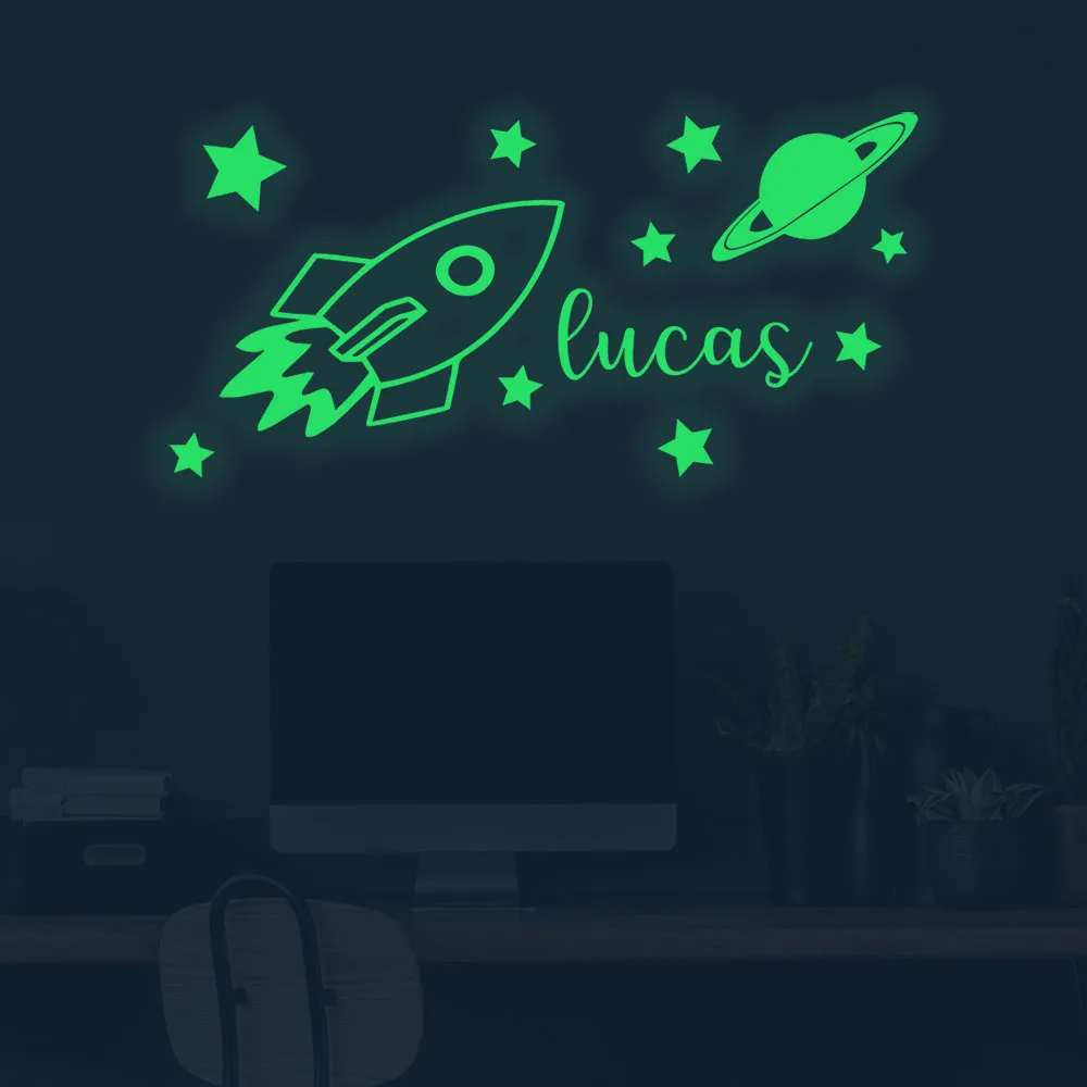 1 Stück Cartoon Rakete Planet Benutzerdefinierter Name Selbstklebende Vinyl Wasserdichte Wandkunst Aufkleber Wandtattoo Wohnzimmer Abnehmbare Wanddekoration