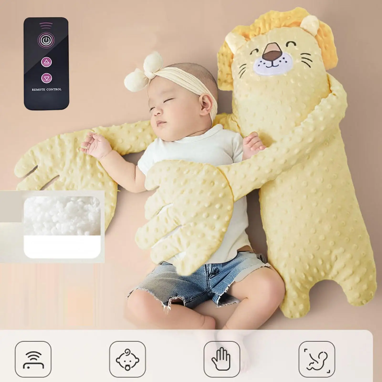Baby-Kuschelkissen für den Schlaf, Beruhigungskissen zur Vorbeugung von Startle-Reaktionen, Kleinkindspielzeug mit Fernbedienung, Tierform, Baby-Schlafkissen Image