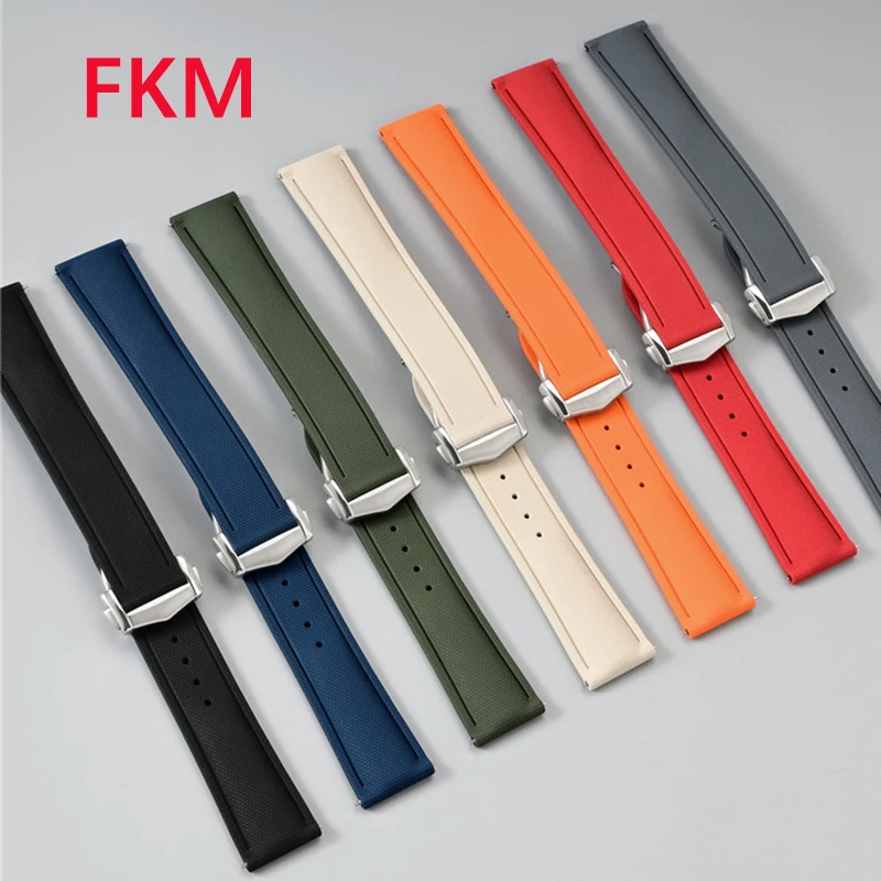 Fluorkautschuk-Uhrenarmband für Omega Seamaster 20 mm 21 mm 22 mm FKM-Faltschließe Herren ersetzen Bandarmband für Rolex für Tudor Image
