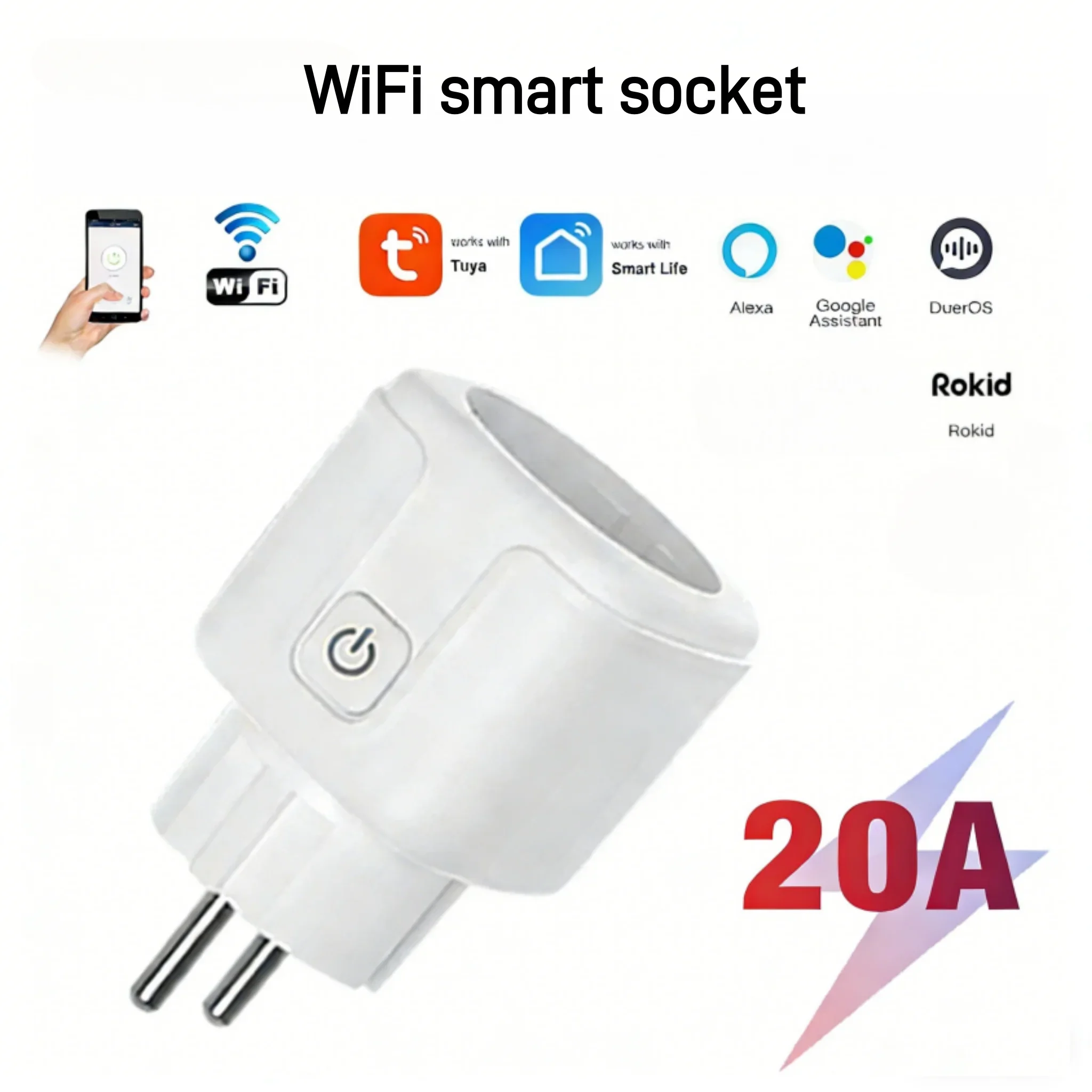 WLAN-Smart-Steckdose EU 20A mit Energieüberwachung, Alexa-Sprachsteuerung und Fernbedienung über Mobiltelefon für Büro und Smart-Home-Automatisierung Image