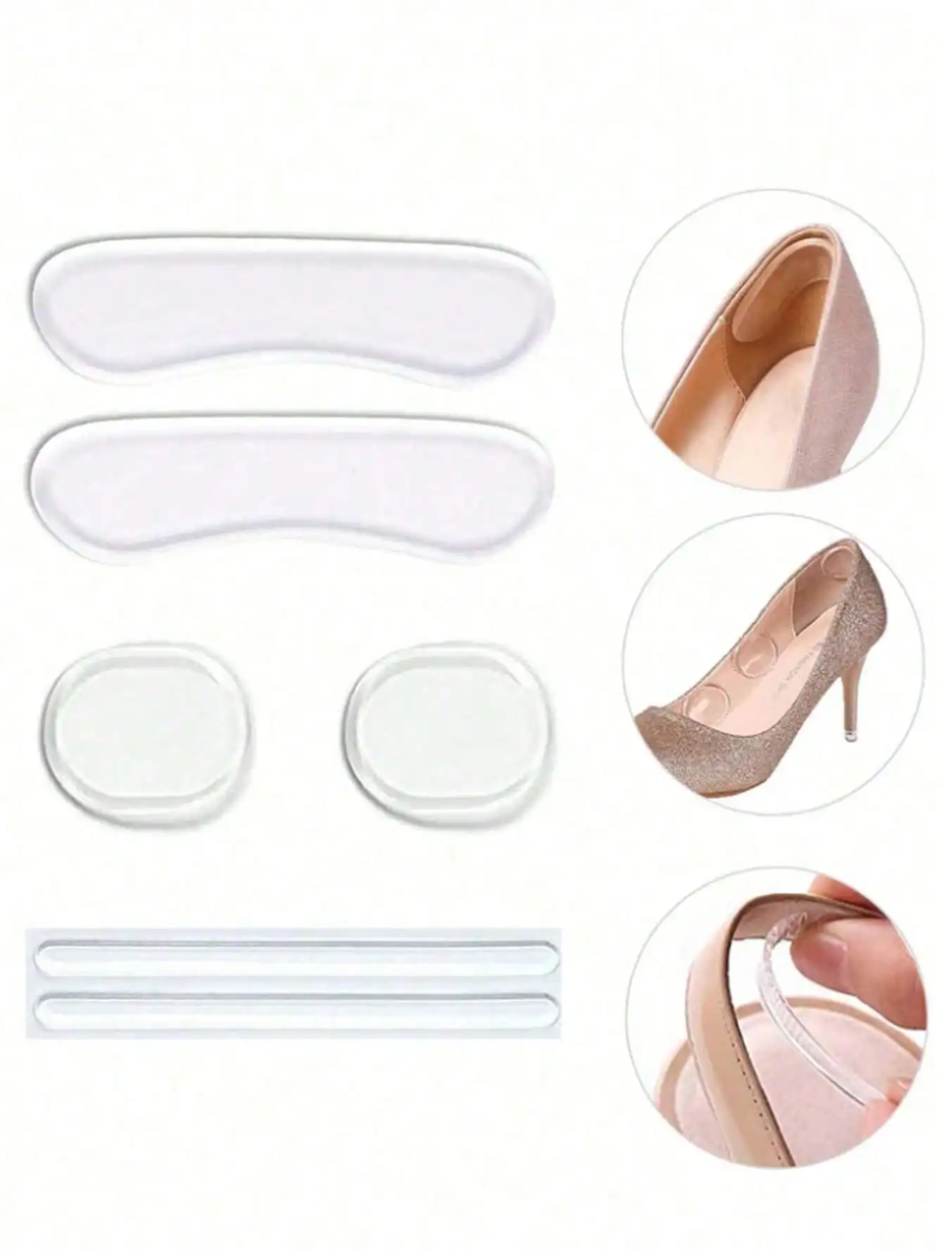 6 Stück/1 Set Multifunktionale Fersenpolster, Reibungs- und Rutschfeste Fersenpolster, Unisex-Einlegesohlen für High Heels, Sandalen und Sportschuhe, Verbessern die Passform der Schuhe Image