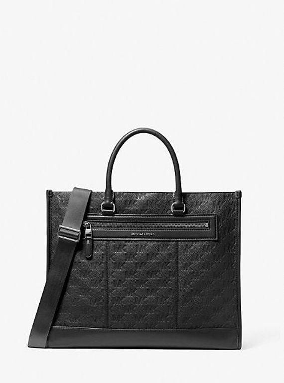 Mk Jet Set Logo Embossed Leather Tote Bag