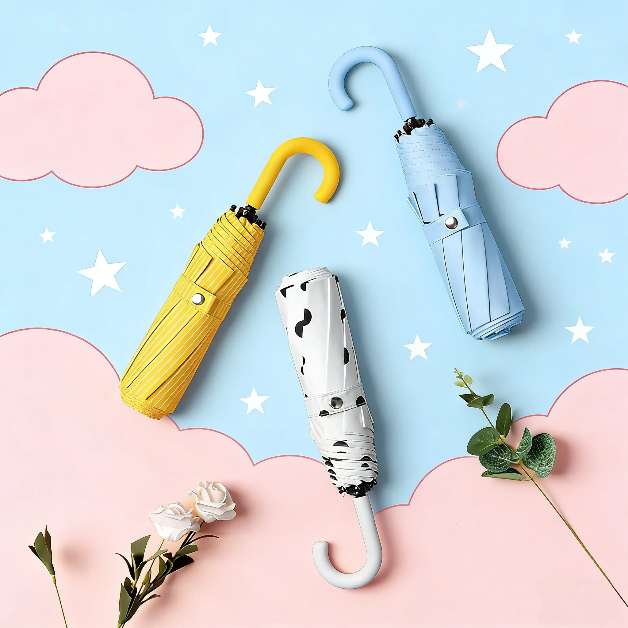 UV-Schutz-Regenschirm mit U-förmigem Griff, tragbarer, faltbarer, wasserdichter Regenschirm für den Außenbereich, pinker Regenschirm für Damen Image