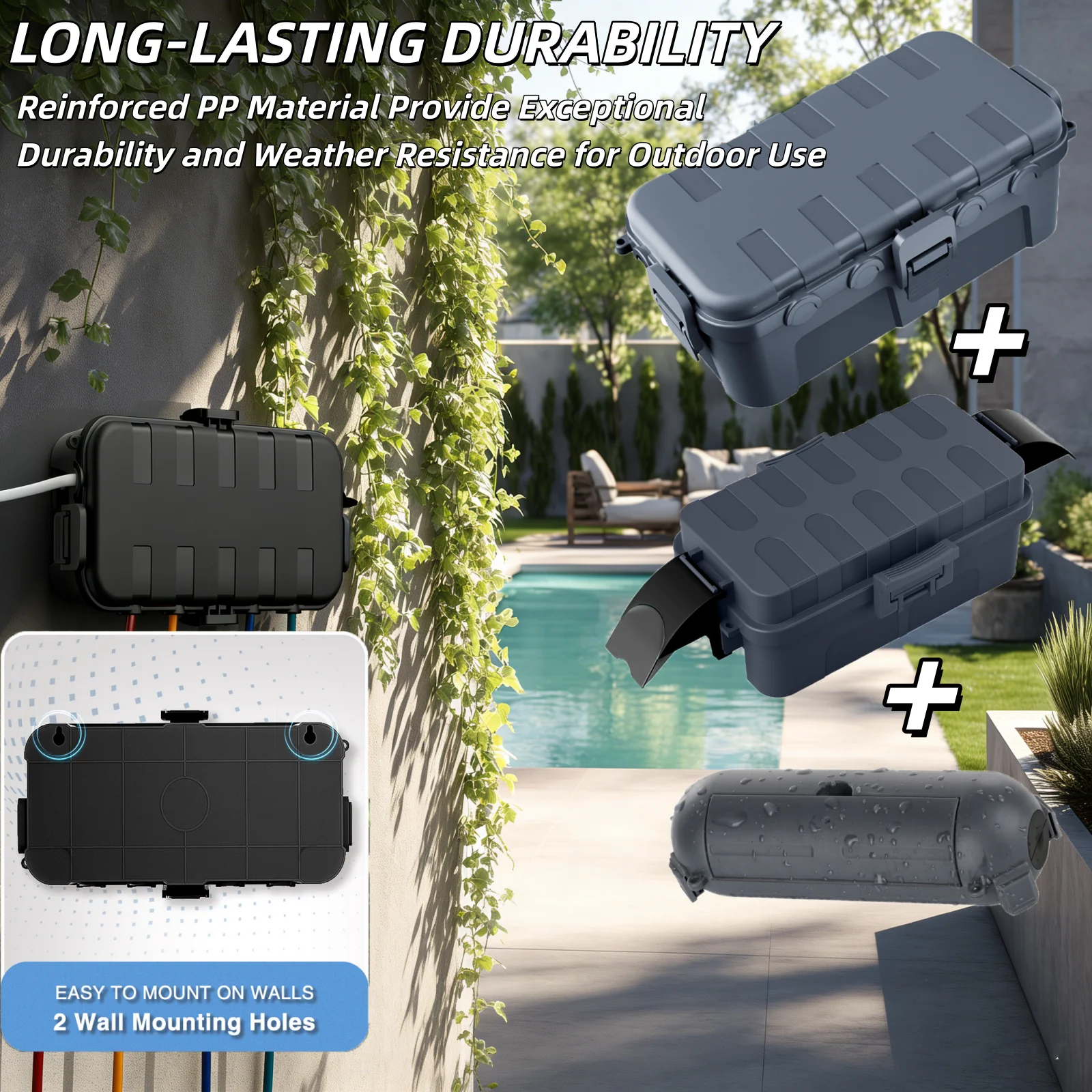 3-teiliges Set für den Außenbereich: IP54 wasserdichte Steckdosenabdeckung für Stromkabel, Stecker, Timer, Gartenwerkzeuge und Weihnachtsbeleuchtung Image