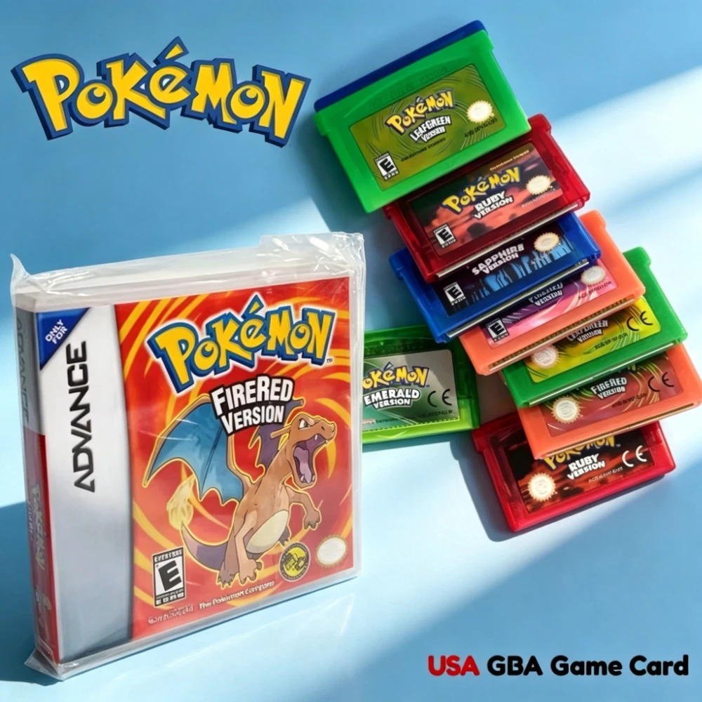 Pokémon 32-Bit-Video-GBA-Spielkarten-Bundle Englische USA-Version Ruby Sapphire Emerald FireRed LeafGreen Gameboy Advance Spielmodul Image