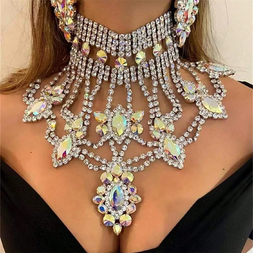 Modische Damen Bestseller Luxus AB Farbige Edelstein-Halskette, Braut Hochzeitsfeier Exquisite Funkelnde Kristall-Halskette Image