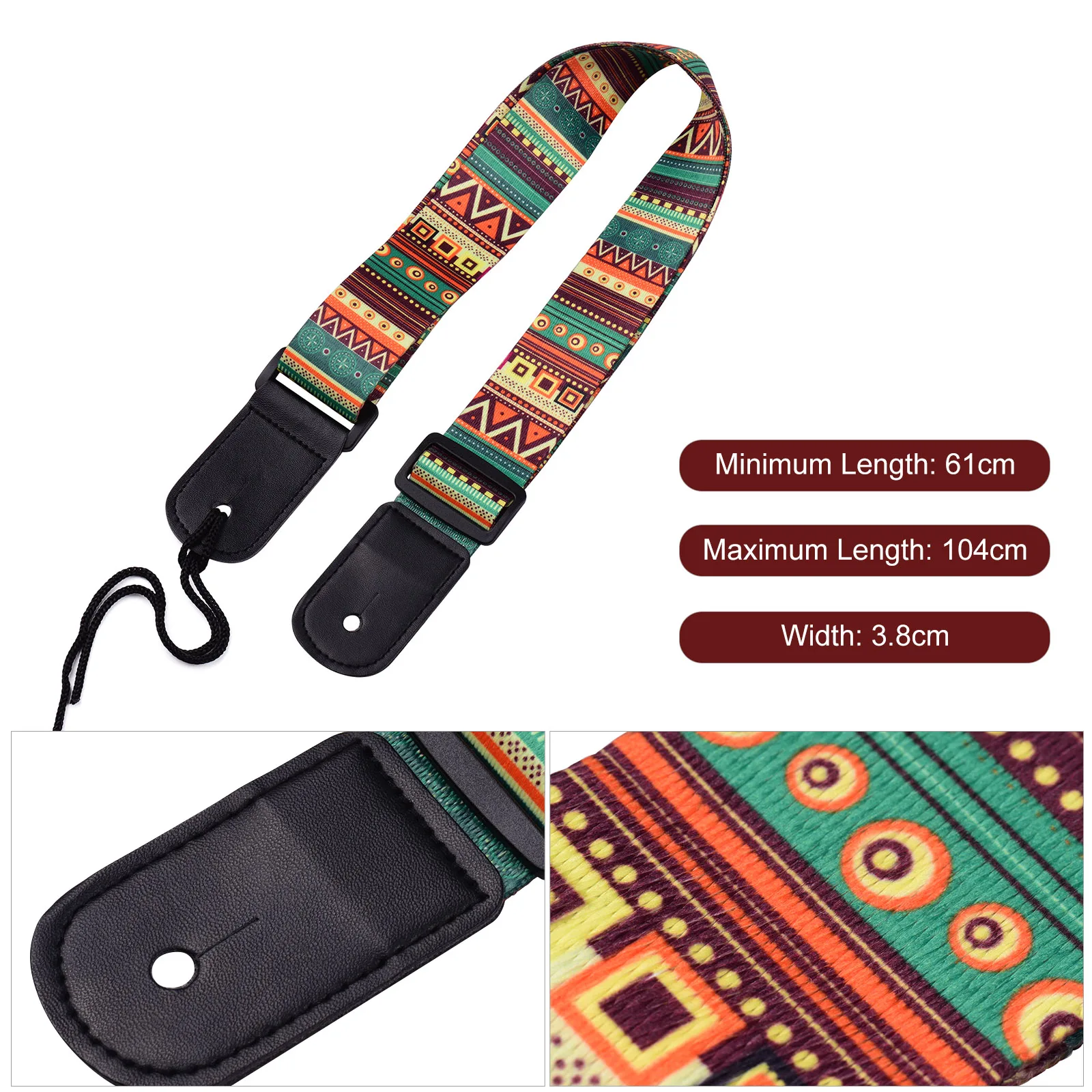 Verstellbarer Ukulele-Gurt, weicher Schultergurt aus Polyester mit Kunststoffschnalle, Aufhängeseil für Ukulele, Ukulele-Gurt ohne Bohren, Schwarz Image