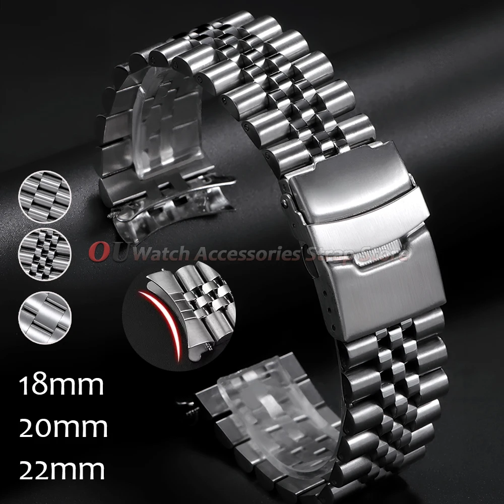 Für Jubilee 18mm 20mm 22mm Gebogenes Ende Massives Edelstahl-Uhrenarmband für Seiko 5 SKX009/007 für Oyster-Uhr Herren Sportarmband Image