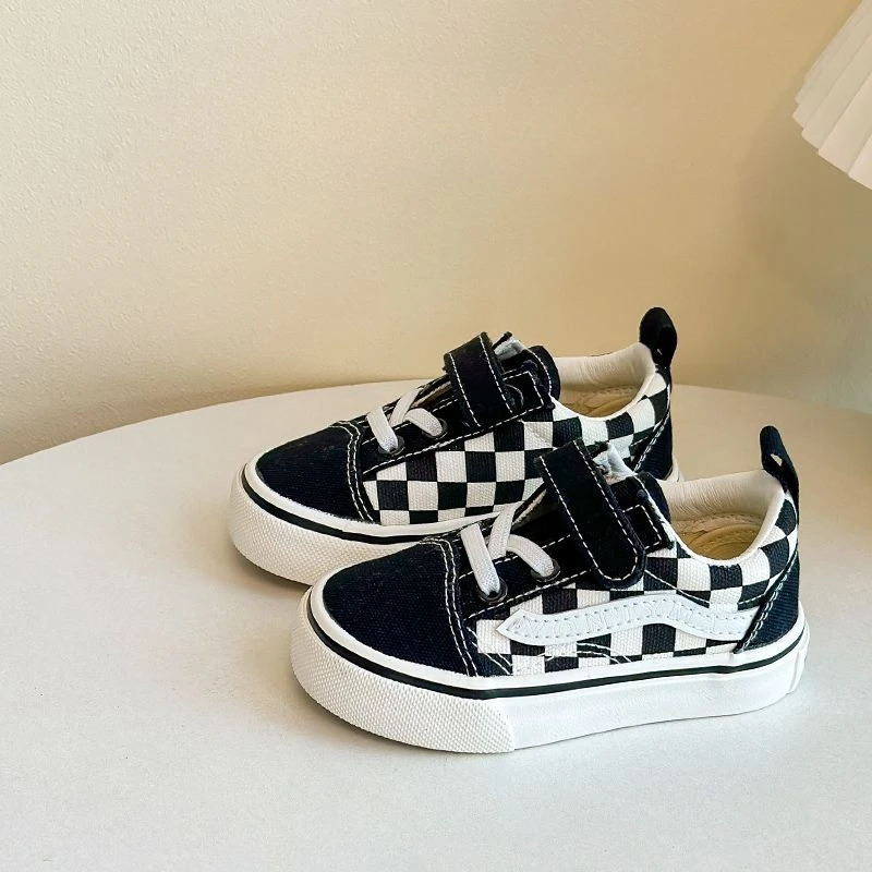 Koreanischen Stil Kinder Leinwand Turnschuhe Jungen Mädchen Schachbrett Klett Schuhe Frühling Herbst Casual Baby Trendy Komfortable Atmungsaktiv ​
