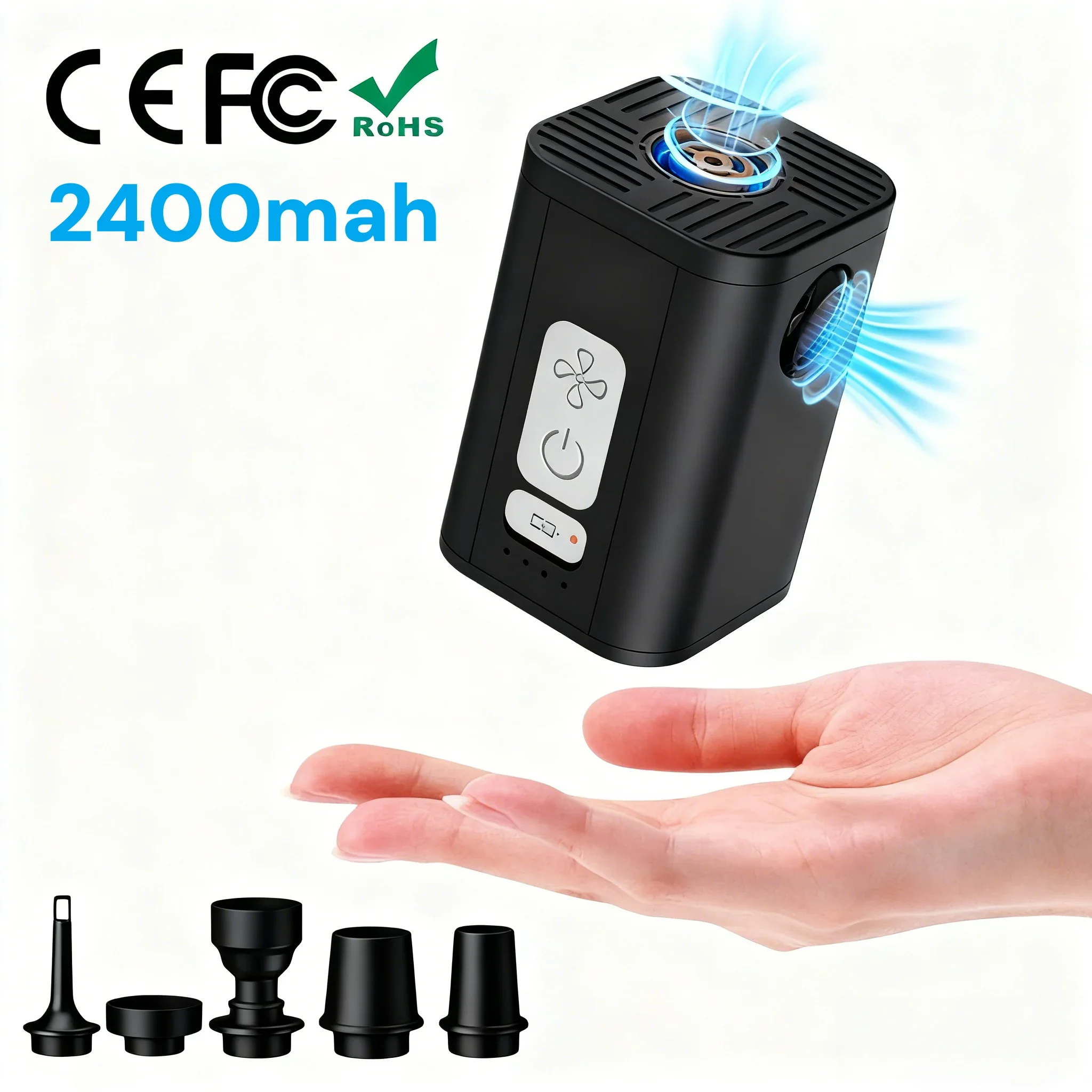 Tragbare elektrische Mini-Luftpumpe mit Licht, 4,5 kPa, 1600 mAh Akku, kabelloser Inflator für Luftmatratzenpolster, Vakuumbeutel, Schwimmring Image