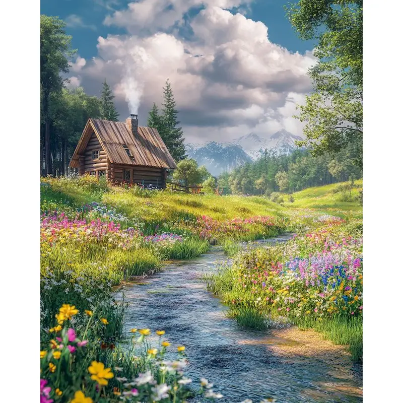 GATYZTORY Malen nach Zahlen, Cabin Stream Kits, Heimdekoration, Zeichnen nach Zahlen auf Leinwand, Malen nach Zahlen, einzigartiges Geschenk Image