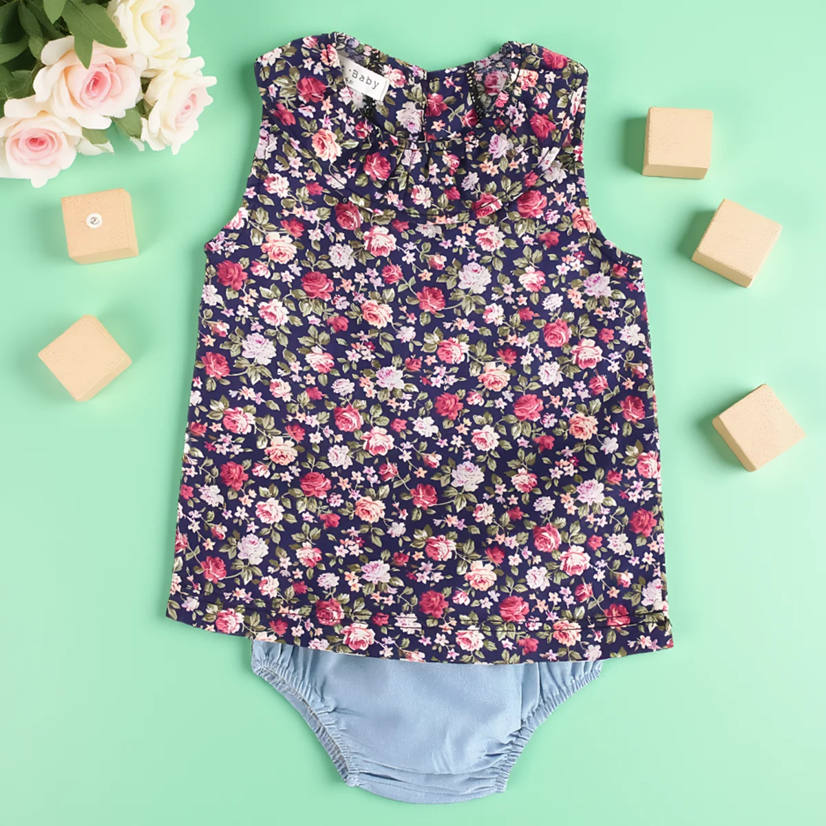 Prinzessinnen-Babykleidung-Sets für Mädchen, Sommer, süße Baumwoll-Babykleidung-Sets, 2-teilig, mit Blumenmuster Image