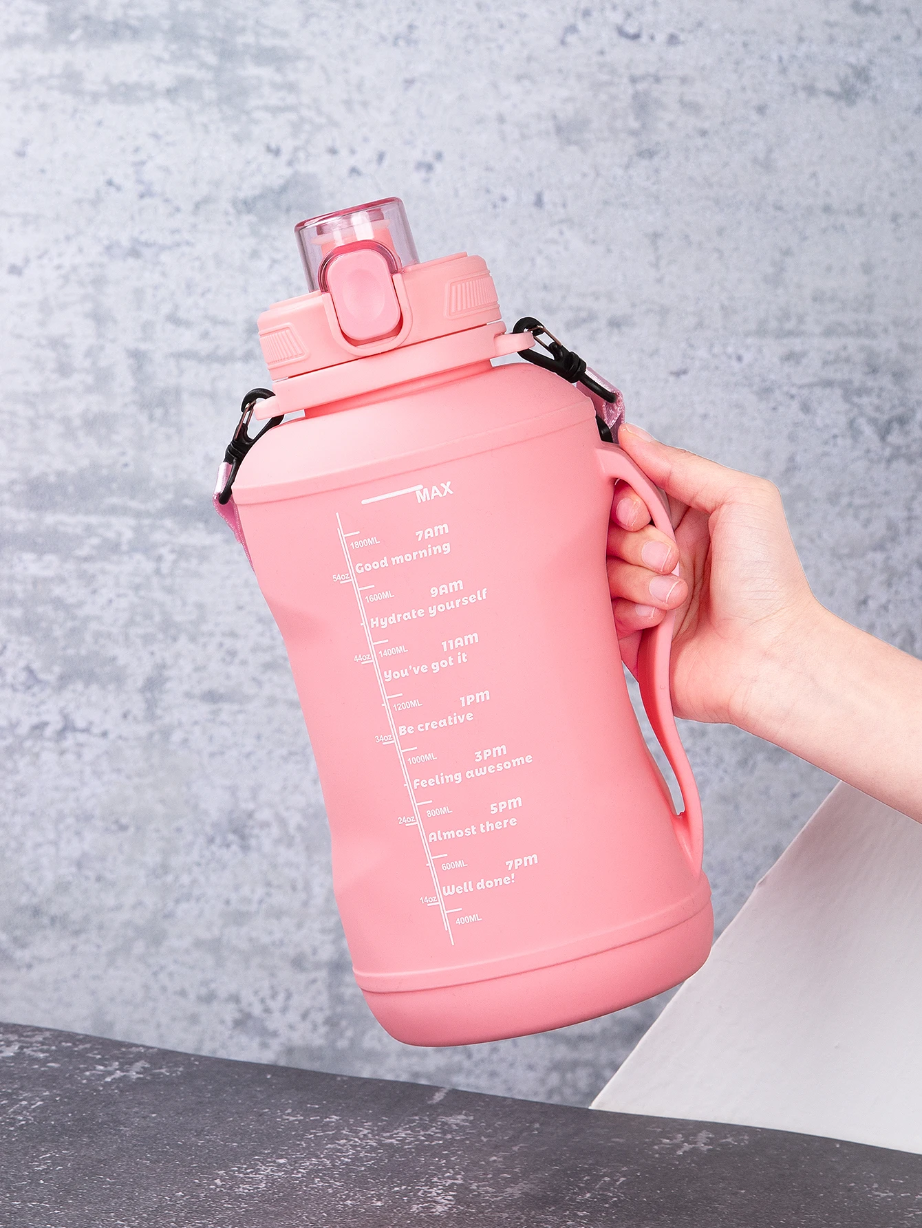 64 oz/2L Silikon-Wasserflaschen mit großem Fassungsvermögen, zusammenklappbare Wasserflasche mit Griff und Strohhalm, für Reisen, Fitnessstudio, Camping, Wandern, Sportbecher Image