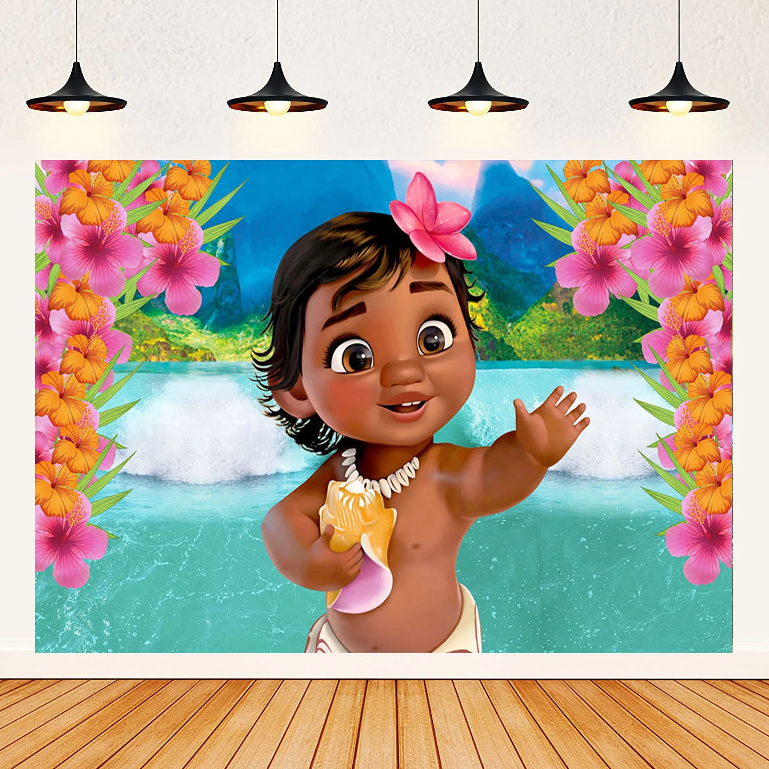 Moana-Themen-Hintergrund für Kindergeburtstag, Mädchen-Partydekoration, Banner, Geschenke, Cartoon Vaiana Foto-Requisiten Image