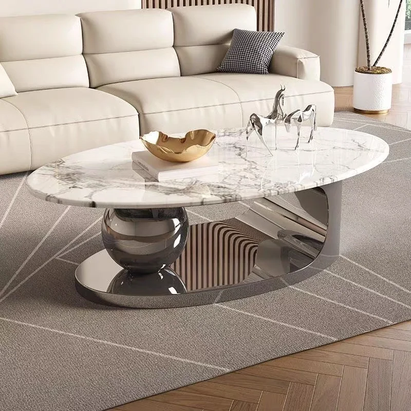 -Rock Slab Light Luxus-Couchtisch, modernes, minimalistisches Zuhause, kleines Haus, italienisches Wohnzimmer, Designer, ovaler Couchtisch