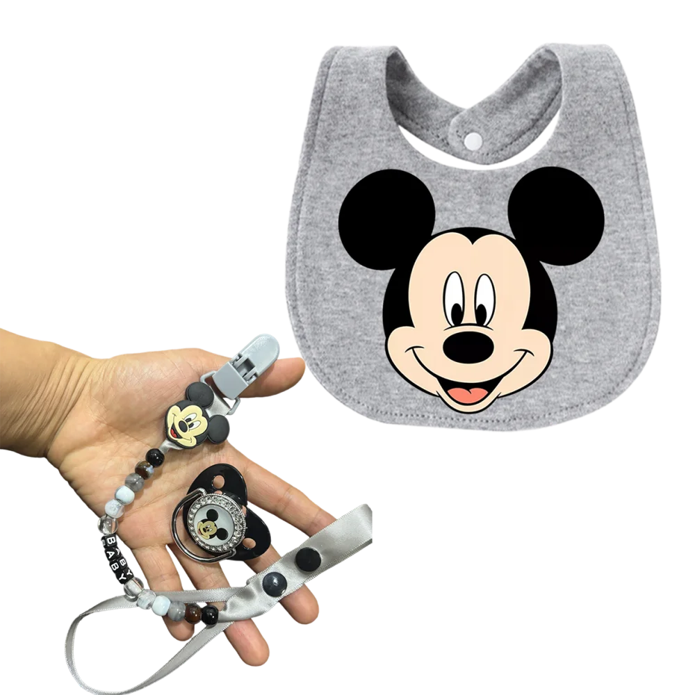 Baby-Schnuller-Set mit exquisiten Cartoon-Mustern, Neugeborenen-Lätzchen & Schnuller & Schnullerhalter als Geschenk, geeignet für Babys. Image