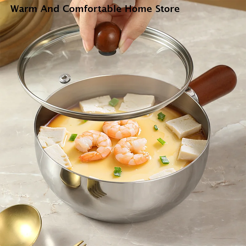 Milchtopf aus Edelstahl mit Holzgriff, kompakter Kochtopf, geeignet zum Braten von Eiern und zum Erhitzen von Kaffeemilch, für Gasherd Image