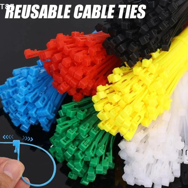 100 Stück Wiederverwendbare Kabelbinder Kabelverschluss-Schlaufen Nylon-Kabelbinder Abnehmbar Recycelbar Gemischte Farben Schwarz Weiß Kabelbinder Image