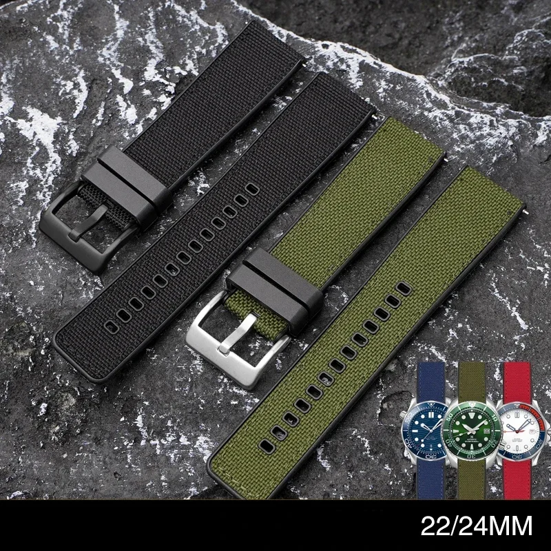 Canvas Silikonarmband 20mm 22mm 24mm für Swatch X Blancpain für Seiko Diving Wasserdichtes Gummi-Nylon-Schnellverschluss-Uhrenarmband
