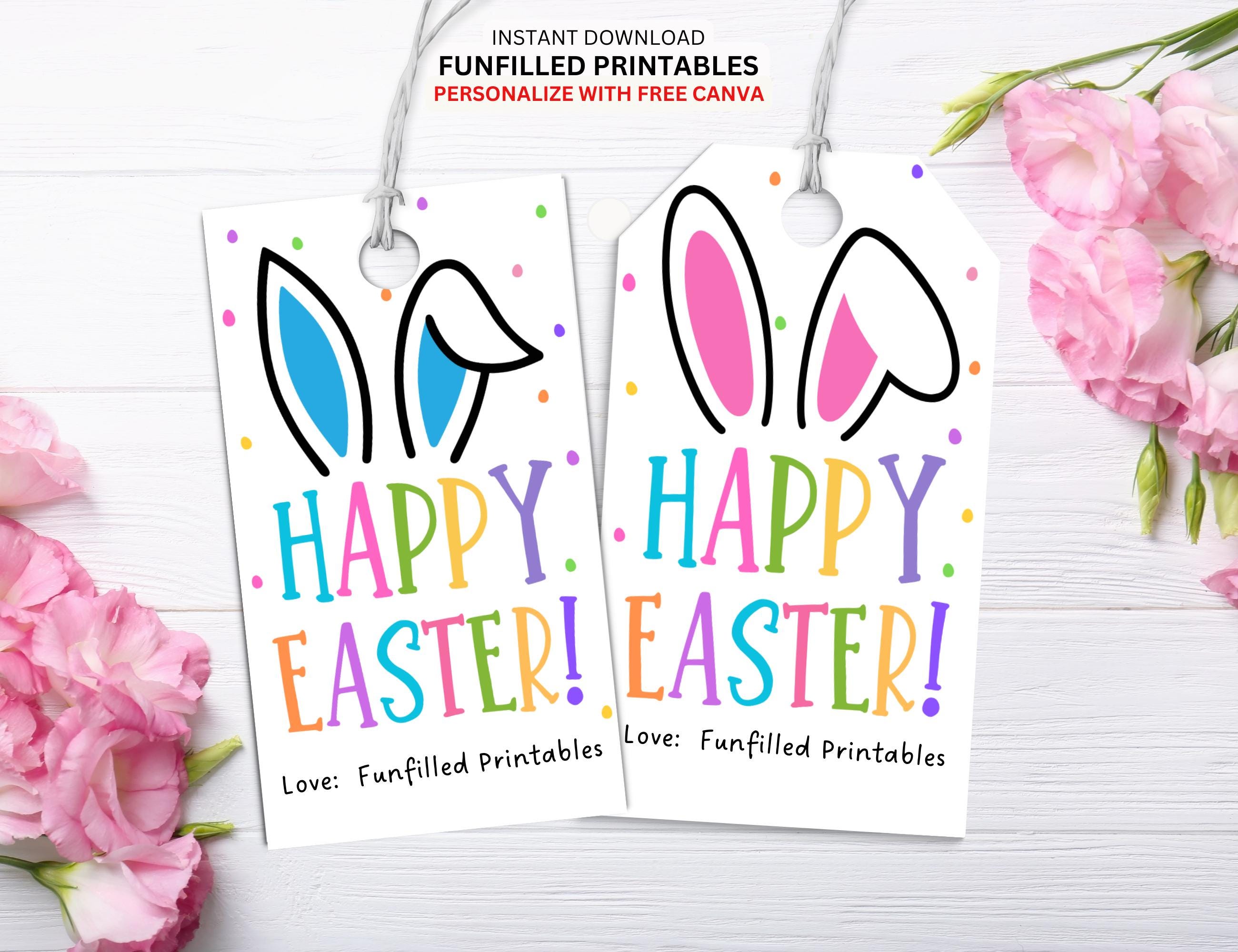 Etichette regalo di Pasqua modificabili, etichette per cestini di Pasqua per bambini, graziose etichette per sacchetti di dolcetti di Pasqua per bombo