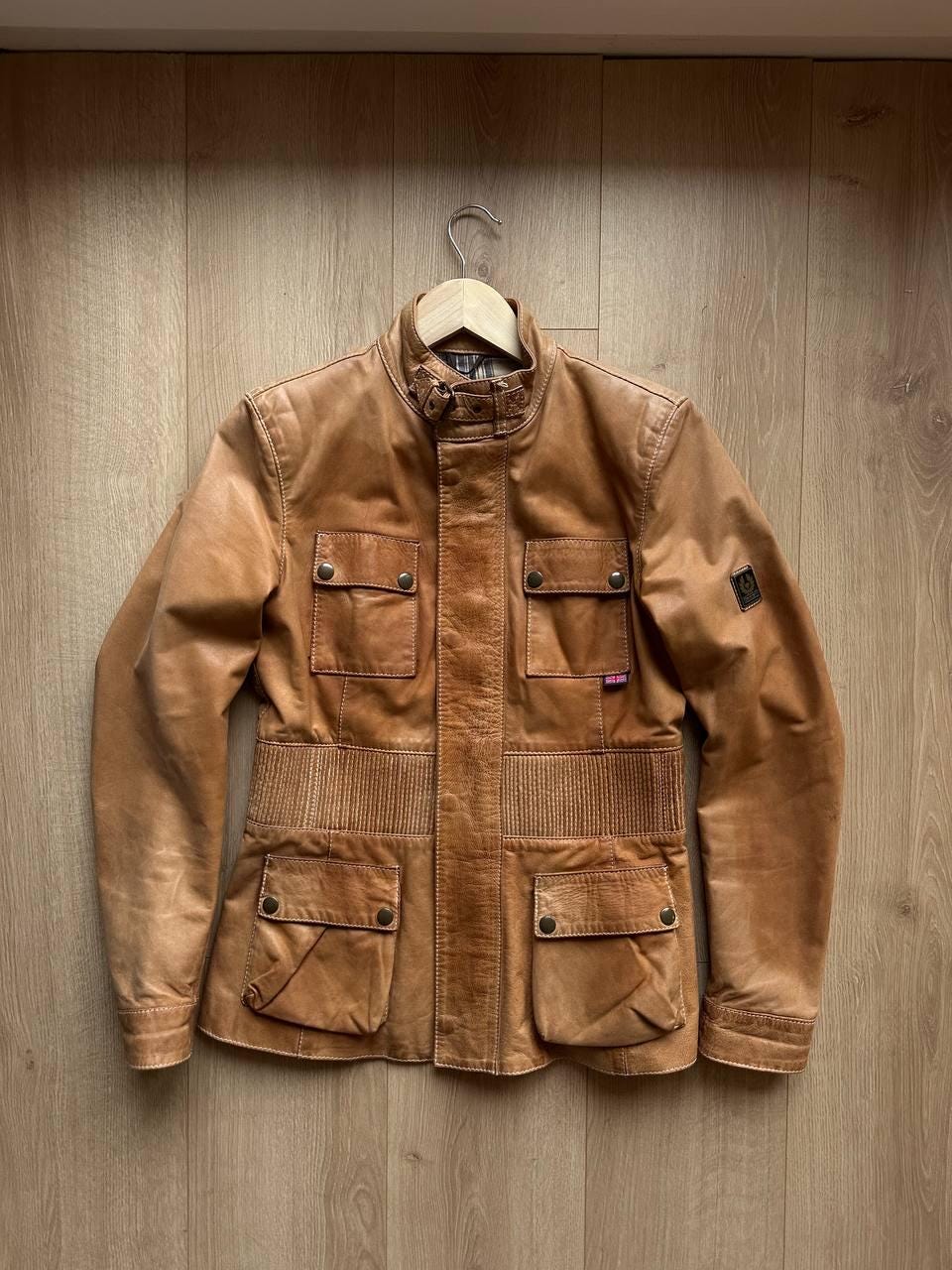 Giacca in pelle Belstaff marrone, realizzata in Italia, taglia unica, giacca da motociclista vintage