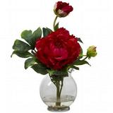 Nearly Natural Peony Artificial Flower Arrangement with Fluted Vase Red
