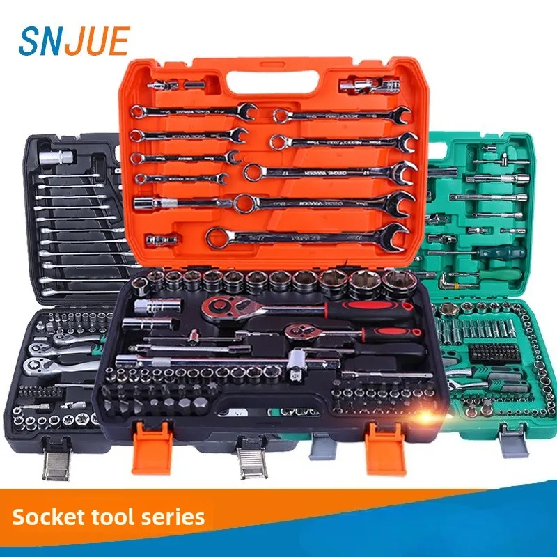 SNJUE Kit d'outils de réparation automobile, boîte à douilles, trousse à outils, outils d'urgence pour l'entretien embarqué des véhicules, outils durables de haute qualité