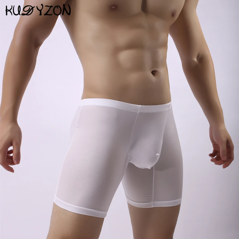 Pantaloncini Boxer lunghi in seta di ghiaccio mutandine intimo uomo uomo Boxer intimo uomo pantaloncini Boxer gamba lunga mutande mutandine Sexy