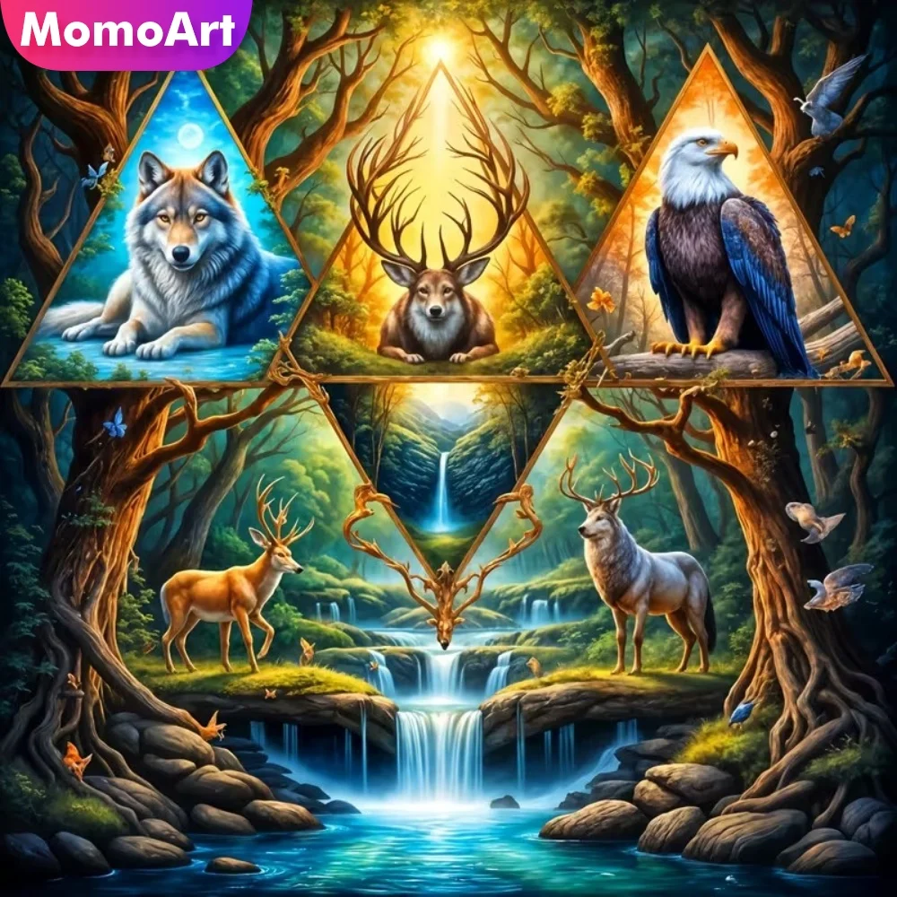Momoart DIY Diamant-Mosaik Wolf Tier Geeignet für Anfänger Adler Vogel Diamantmalerei Hirsch Fluss Heim Schlafzimmer Wandkunst Image