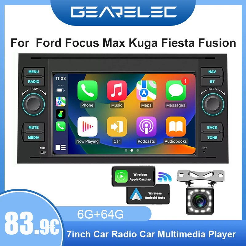 Autoradio für Ford Focus Transit Fiesta Mondeo Fusion Kuga C-Max mit Carplay Android Auto 7 Zoll 2Din GPS WLAN Android 14 Autoradio Image