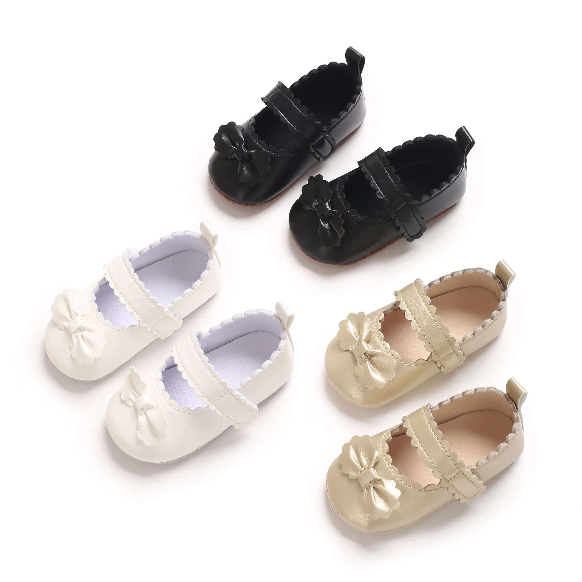 2026 0-1J Baby Schuhe Glänzende Textur Spitze Schleife Mädchen Schuhe Klettverschluss Rutschfeste Weiche Sohle Prinzessinnen Schuhe