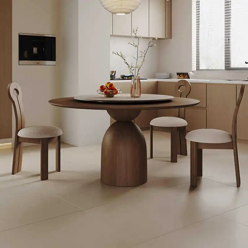 Antiker runder Esstisch aus schwarzem Walnussholz mit Drehteller, runder Tisch für den Haushalt, kleine Wohnung, Designer-Esstisch aus Massivholz