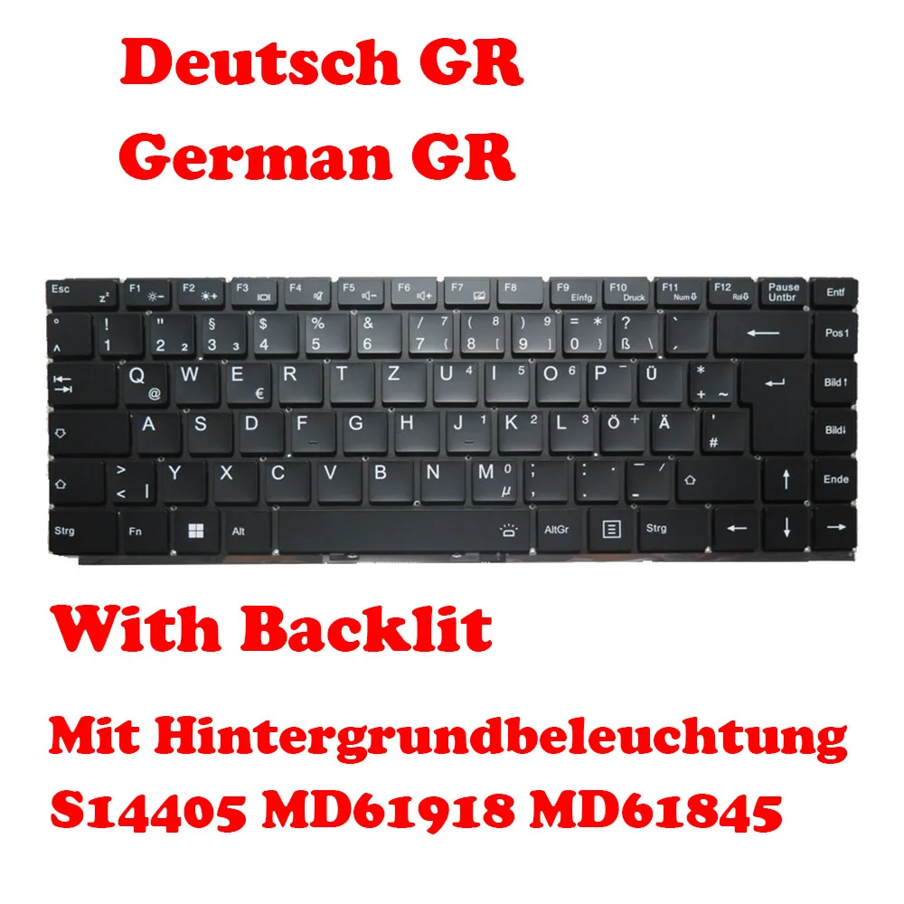 Schwarze Tastatur mit Hintergrundbeleuchtung für MEDION AKOYA S14405 MD61918 MD61845 Deutsch GR/Swiss SW/Belgien BE