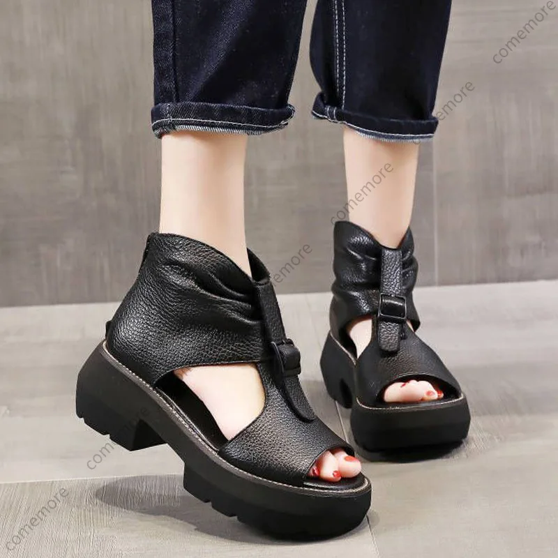 Comemore Sommer Römischen Stil Sandalen Fisch Mund Keil Dicken Boden High Top frauen Schuhe Vintage Erhöhen Schuhe frauen Sandales