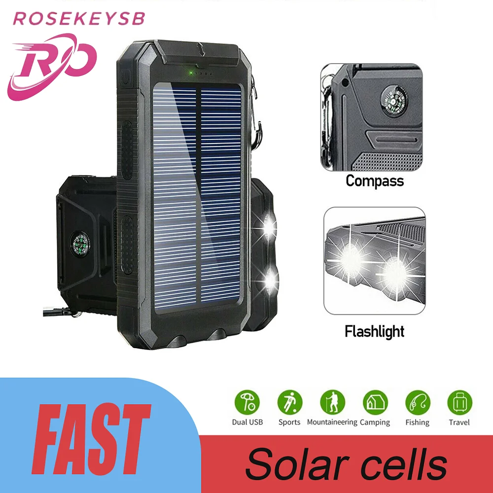 10.000 mAh externe, solarbetriebene, wasserdichte Batterie mit 2 USB-Anschlüssen und LED-Ladegerät für Mobiltelefone Image