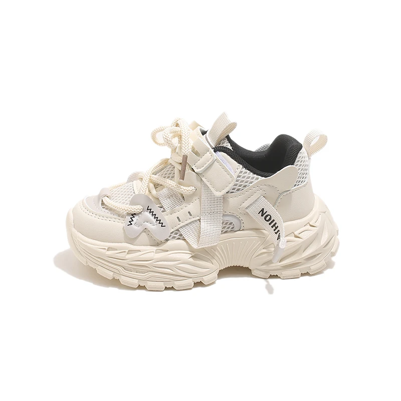 Kinder-Sneaker für Jungen und Mädchen, klobige Sportschuhe, atmungsaktive Mesh-Laufschuhe mit Klettverschluss, rutschfeste, leichte Freizeitschuhe für Kinder