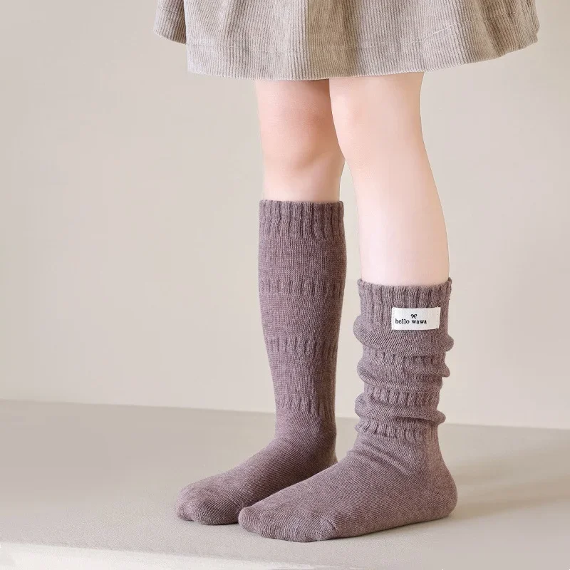 1-12 Jahre Kinder Lange Socken Mädchen Frühling Herbst Baumwolle Kinder-Kniestrümpfe Retro Einfarbig Kniehohe Baby Mädchen Socken Image