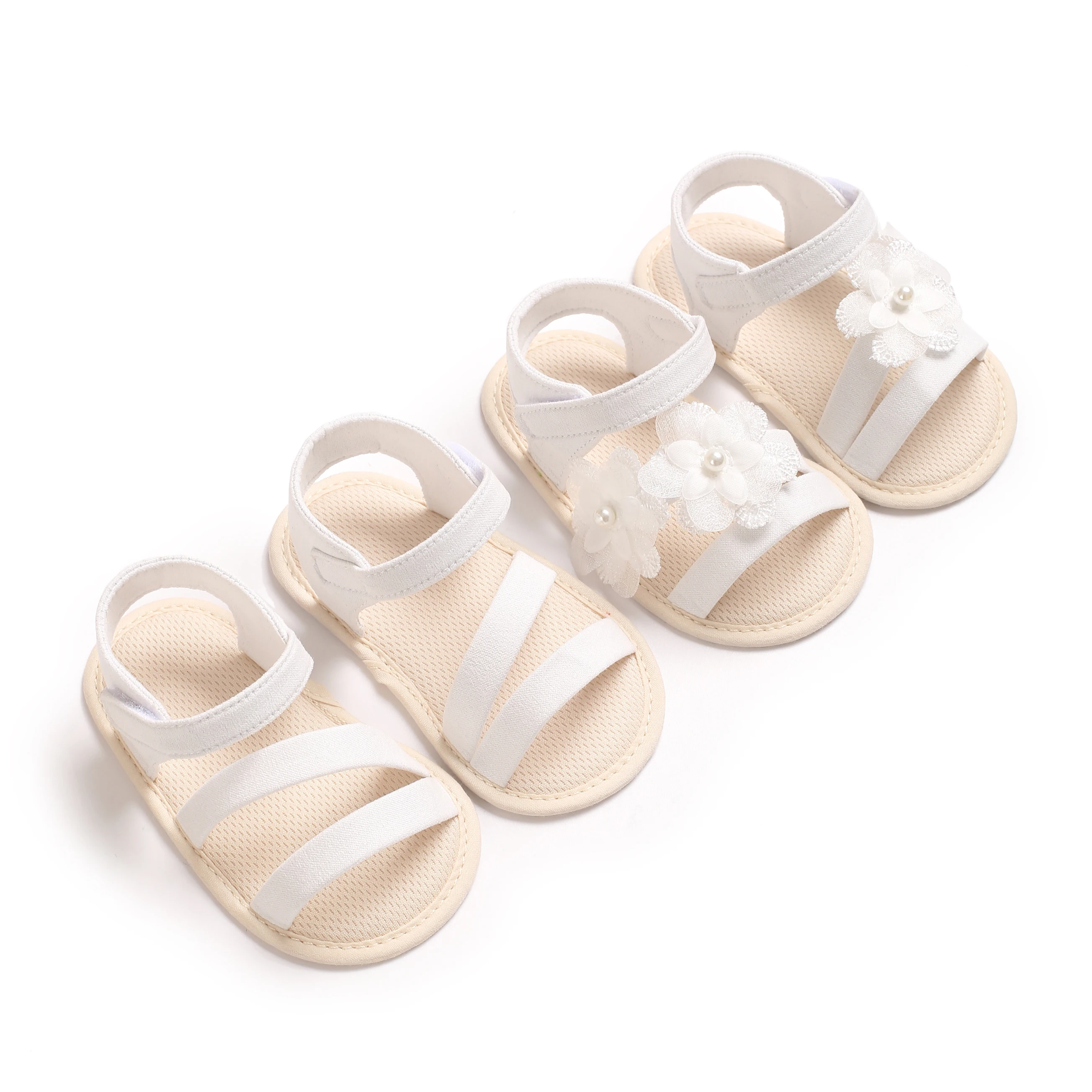 Weiße Sommersandalen mit Blumendekoration für Babys, einfache, bequeme, atmungsaktive Babyschuhe mit weicher Sohle für Damen