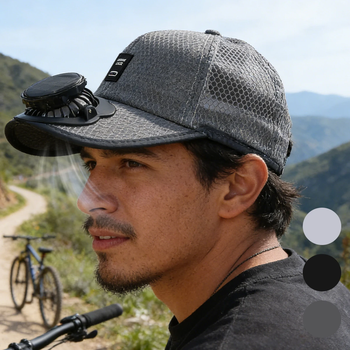 Outdoor-Mesh-Kappe mit Solar-Lüfter, atmungsaktiver Sonnenschutz für Sommer, neuer Stil, Sonnenschutz für Herren, Damen, Erwachsene Image