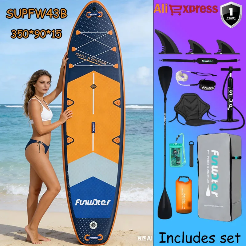 Funwater SUPFW43B ultraleichtes aufblasbares Paddleboard 350*90*15 Erwachsenen-Wasseryoga, Angeln, Reisen, Surfen, rutschfestes Paddleboard Image